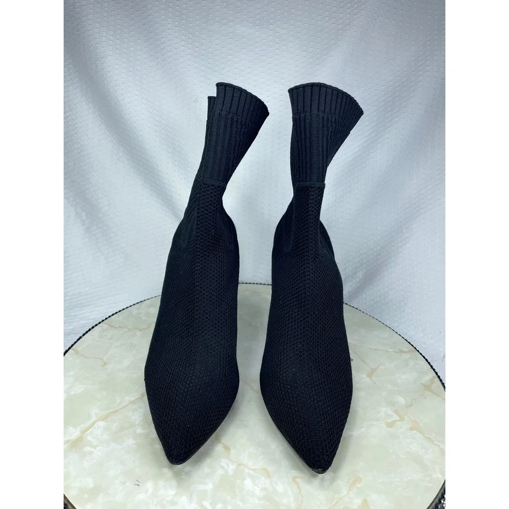 Jeffrey Campbell Knit Sock Stiletto Ankle Booties Women 7 Black Pointed Toe Zip